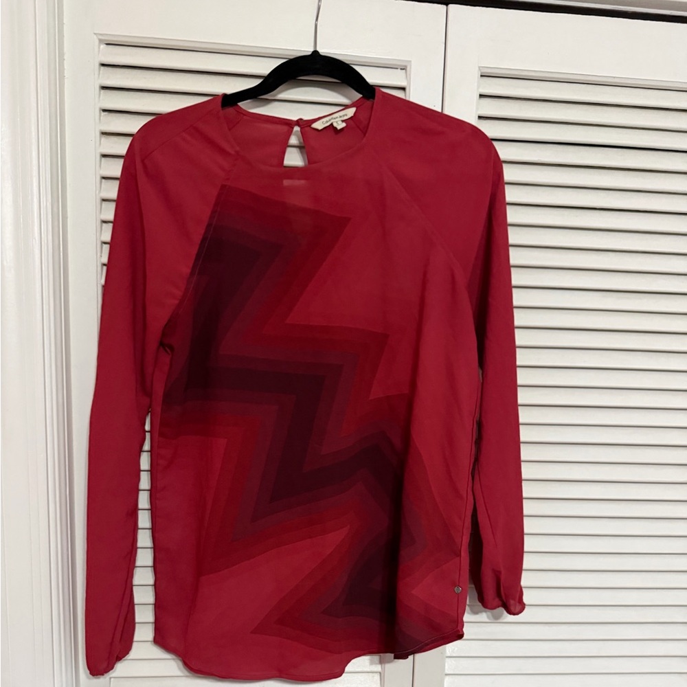 Calvin Klein Red Zigzag Long Sleeve Blouse